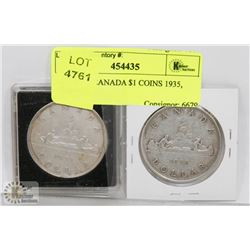 LOT OF 2 CANADA $1 COINS 1935, 1936