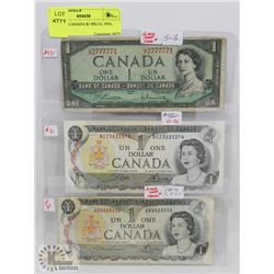 LOT OF 3 CANADA $1 BILLS, 1954, 1973