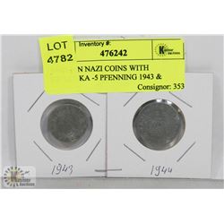 GERMAN NAZI COINS WITH SWASTIKA -5 PFENNING 1943 &