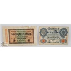 1927 GERMAN 20,000 MARK & 1910 GERMAN 20 MARK BANK