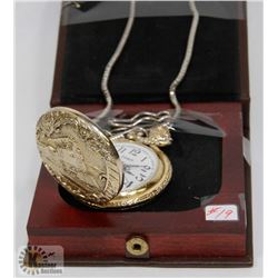 SANDY POCKET WATCH AND CHAIN, KEEPS TIME