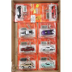 FLAT OF NEW CAR KEY CHAINS FEATURING CLASSIC CARS