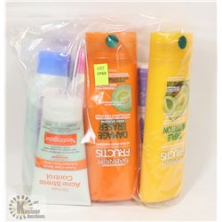BAG OF ASSORTED SHAMPOOS, FACE CREAMS, AND MORE
