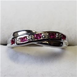 1) STERLING SILVER DIAMOND & RUBY RING