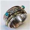 Image 1 : 15) MULTI-TONED STERLING SILVER TURQUOISE RING