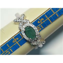 54) STERLING SILVER EMERALD & CUBIC ZIRCONIA RING