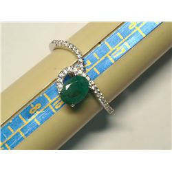 68) STERLING SILVER EMERALD & CUBIC ZIRCONIA RING