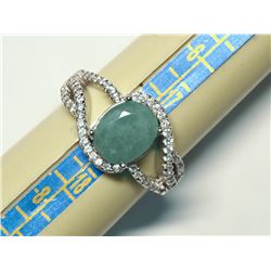 72) STERLING SILVER EMERALD & CZ RING