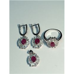 78) 4PC STERLING SILVER RUBY & CZ SET