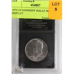1974 US KENNEDY HALF DOLLAR IN DISPLAY
