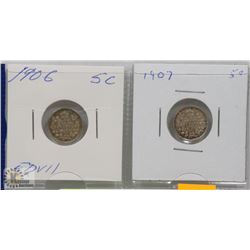 1906, 1907 CANADIAN EDWARD VII 5 CENT COIN