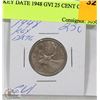 Image 1 : KEY DATE 1948 CANADIAN GVI 25 CENT COIN