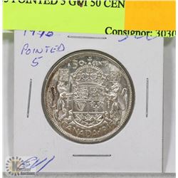 1945 CANADIAN POINTED 5 GVI 50 CENT COIN