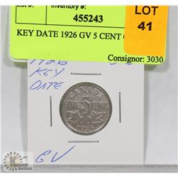 KEY DATE 1926 CANADIAN GV 5 CENT COIN