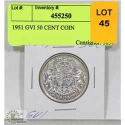 1951 CANADIAN GVI 50 CENT COIN