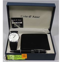 NEW COTE D'AZUR MEN'S WATCH, WALLET & PEN SET