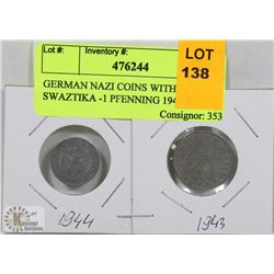 GERMAN NAZI COINS WITH SWAZTIKA -1 PFENNING 1944 &