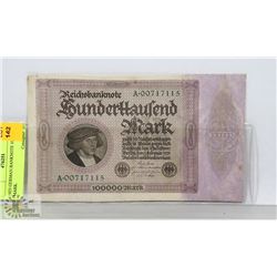 1923 GERMAN BANKNOTE 100,000 MARK.