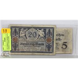 1915 GERMAN 20 MARK & 1914 GERMAN 5 MARK BANK