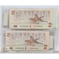 LOT OF CANADIAN 1986 $2 BANKNOTES.