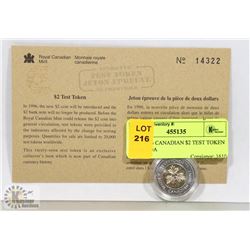 2004-2006 CANADIAN $2 TEST TOKEN WITH COA