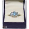 Image 1 : 10K WHITE GOLD DIAMOND AND TOPAZ RING. SIZE 6.5