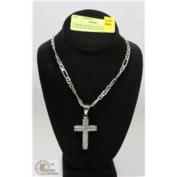 STERLING SILVER CRYSTAL ENCRUSTED CROSS WITH HEAVY