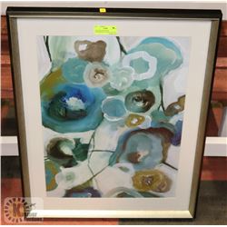 LARGE SILVER FRAMED CONTEMPORARY FLORAL PICTURE W/