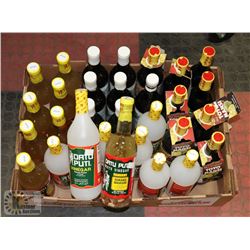 LARGE FLAT OF ASSORTED VINEGARS AND SOYA SAUCE