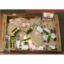 BOX OF MISC FOOD INCLUDING COOKED DRIED PEAS AND