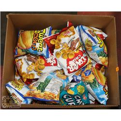LARGE BOX OF ASSORTED SNACKS INCLUDING SWEET CORN
