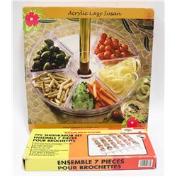 ACRYLIC LAZY SUSAN WITH 7PC SHISHKABOB SET.