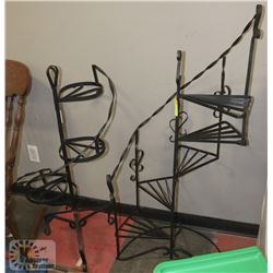 2 METAL PLANT STANDS BLACK 50" TALL AND 40" TALL.