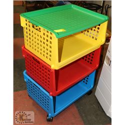MULTICOLOR STORAGE CONTAINER ON WHEELS.