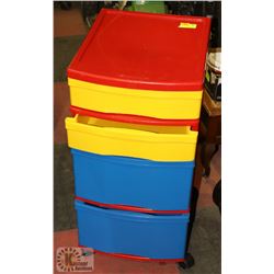 BLUE YELLOW AND RED THREE DRAWER STORAGE CONTAINER