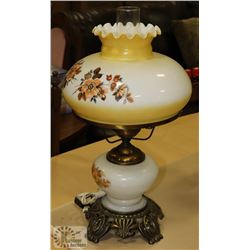 VINTAGE LAMP WITH PAINTED SHADE.