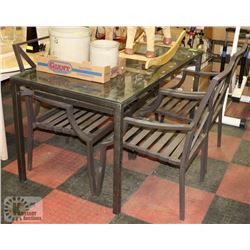 GLASS PATIO TABLE 60"L X  31"W 29.5 H & 4 CHAIRS