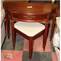 HALL TABLE WITH BENCH. 34" X 15" X 29.5"