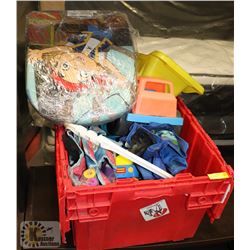 LOT OF KIDS LAKE TOYS AND FUZZY CHAIR.