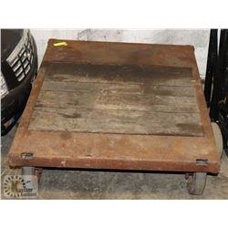 ANTIQUE SOLID IRON WHEELED CART -