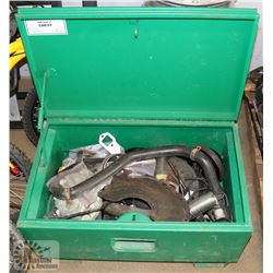 HEAVY METAL GREENLEE TOOL BOX WITH CONTENTS.