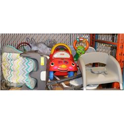 LOT OF KIDS TOYS WITH HIGH CHAIR AND BED SIDE