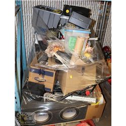 PALLET OF STORAGE ITEMS INCLUDES TOOLS AND MISC.