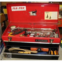 ALLTRADE RED METAL TOOL BOX W/ 2 DRAWERS AND TOOLS