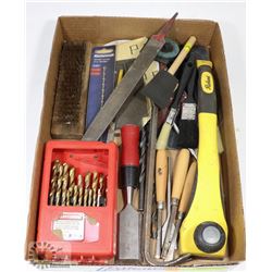 FLAT OF WOOD WORKING TOOLS, DRILL BITS & MORE