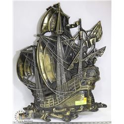 VINTAGE METAL WALL HANGING SAILSHIP W/ SOME DAMAGE