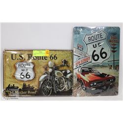 LOT OF 2 ROUTE 66 USA 12"X8" TIN SIGNS