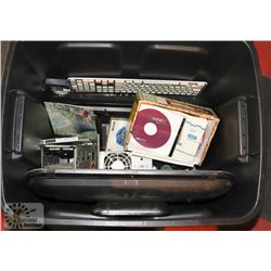 TOTE OF COMPUTER PARTS, MONITOR & MORE