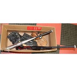 LOT OF 4 BASEBALL GLOVES & 2 BATS