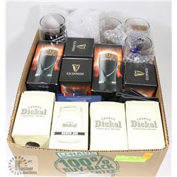 BOX W/6 NEW GUINNESS BEER GLASSES,